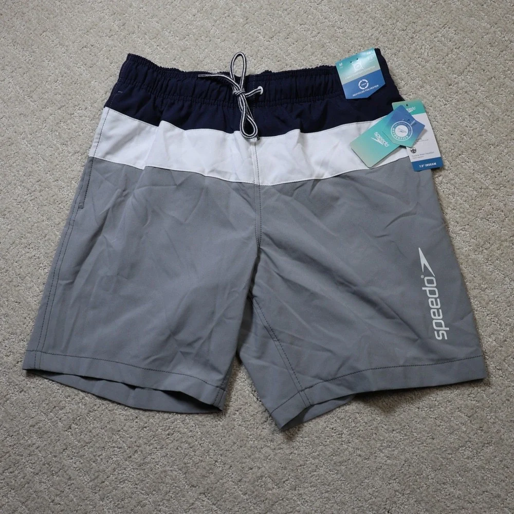 Speedo Mens Colorblock Swim Trunks Navy White Grey 7.5 Inseam 800501410406 M